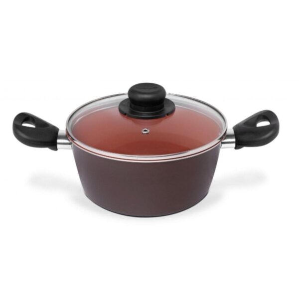 Caçarola Terracota Antiaderente 22 cm com Tampa de Vidro Multiflon - COD 19222